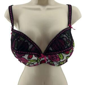 Cacique Lane Bryant Pink Rose Print Plunge Bra Womens 40D